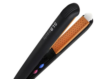 SLBeauty Professional Hair Straightener 1 Inch Infused Ceramic Plates Flat Iron + 12 SLB Shine & Styling Formulas Heat Protectant Cartridges