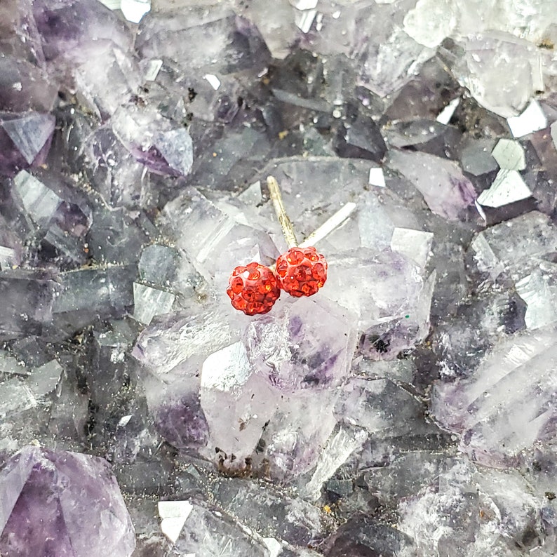 Dainty Ruby Red Rhinestone Ball Earrings ON sterling Posts for Pierced Ears Red Crystal Ball Earrings Tinny Red Ball Earrings Sterling
