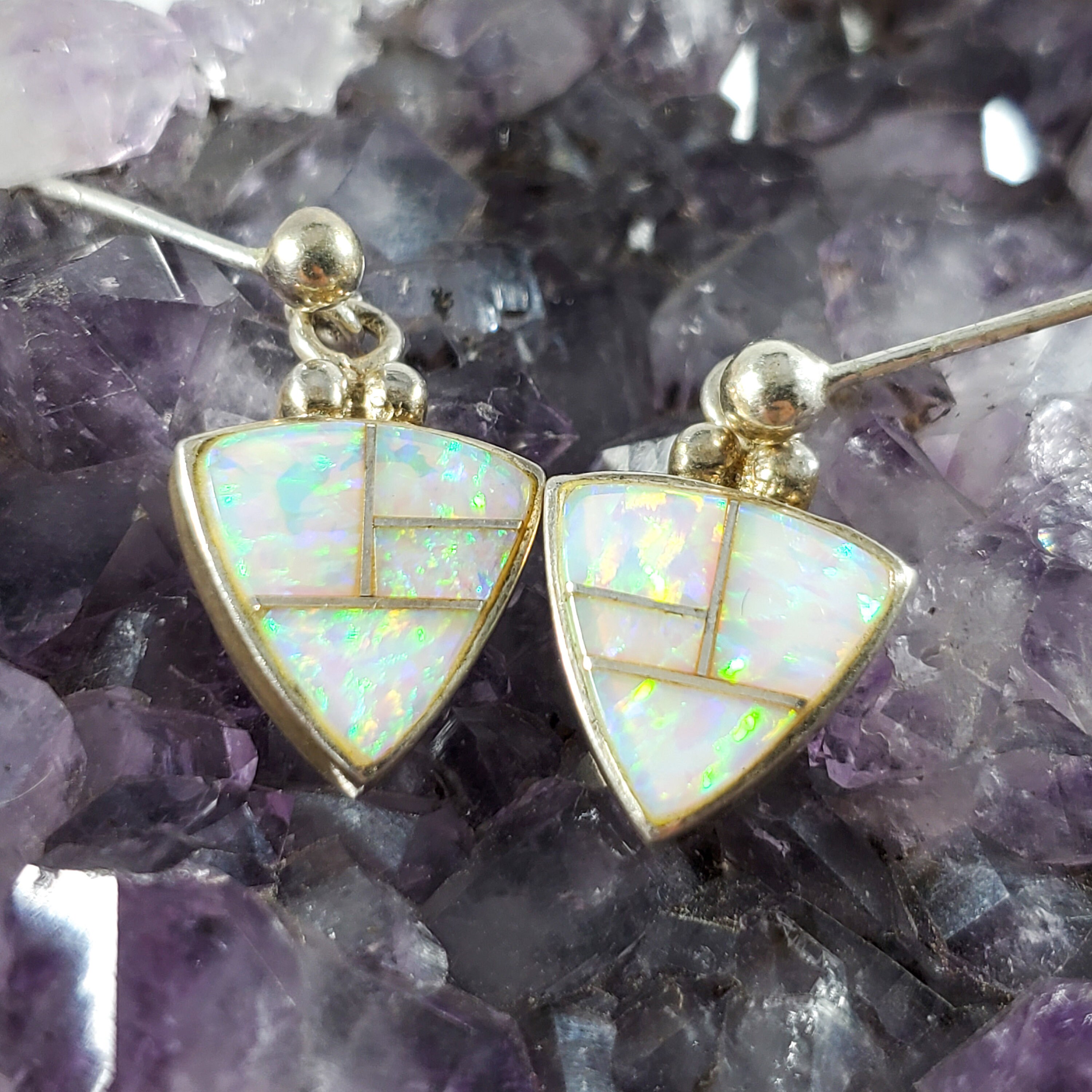 Native American Opal Earrings White Rainbow Opal Geometric - Etsy