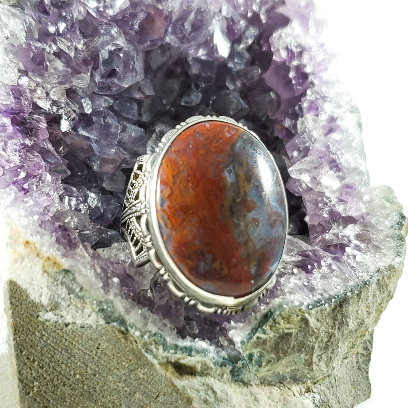 Rare Moss Agate Ring Sterling Red Moss Agate Cabochon - Etsy
