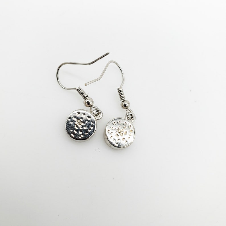 925 Opal Earrings Small Round Coin Like Dangles Peacock Opal In Bezel Set Sterling Silver On Hook For Pierced Ears October Birthstone