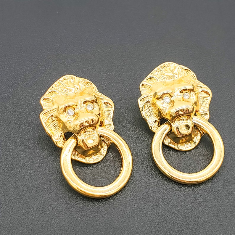 Kenneth Lane Lion Earrings Lion Door Knocker Earrings on - Etsy