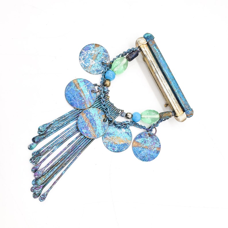 Splattered Paint Jewelry Mixed Metal Artist Jewelry Disks on Chain and Fringe Artist Spatter Brooch Artist Funky Statement Painter Pin