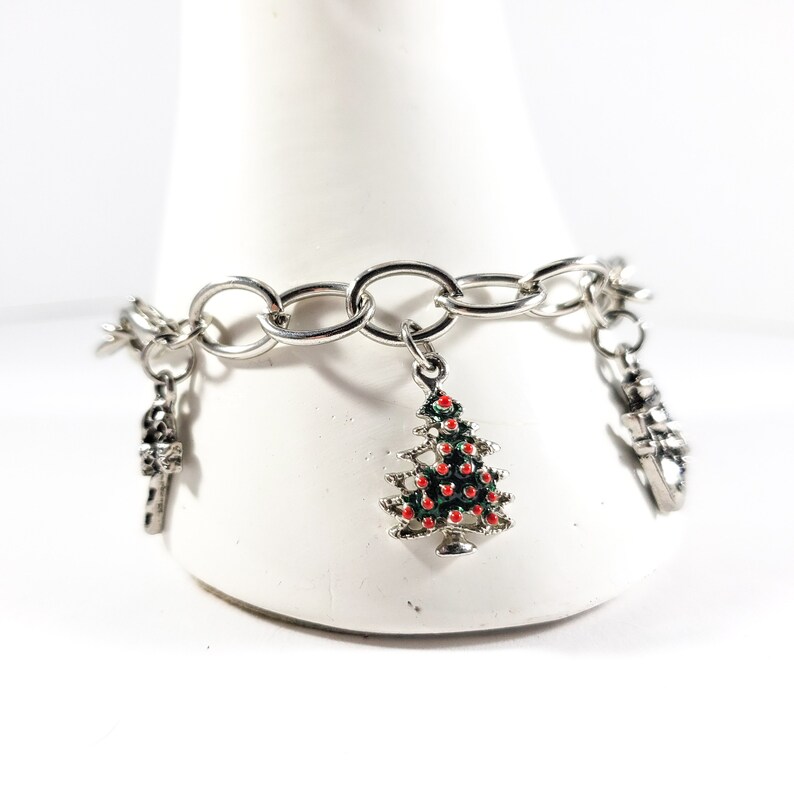 Christmas Charm Bracelet Silver Tone 3 Charm Bracelet Etsy