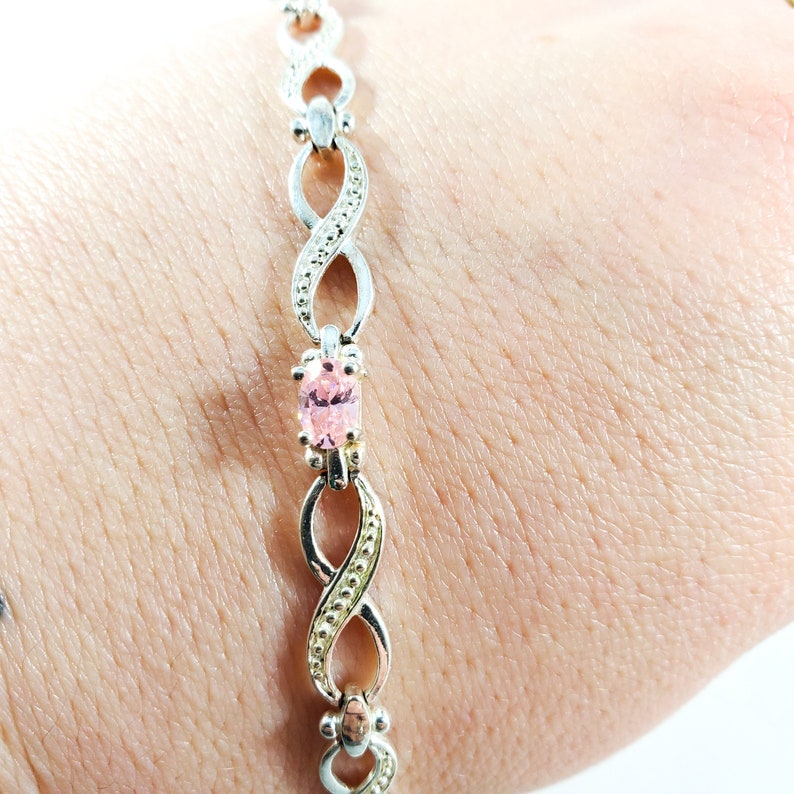 Pink Stone Infinity Bracelet Sterling Infinity Tennis Etsy