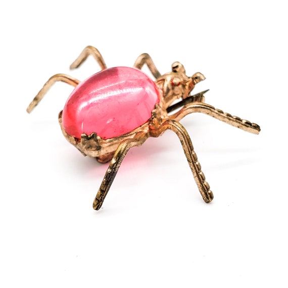 Gold and Pink Spider Brooch, Oval Jelly Belly Spid
