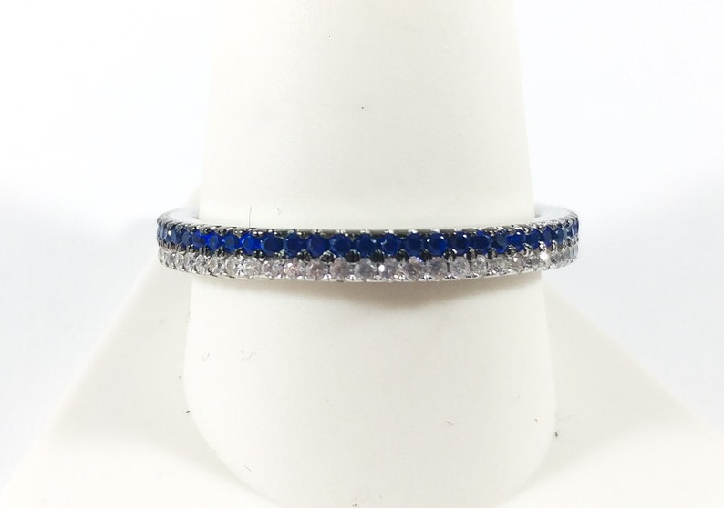 Sapphire Eternity Ring Size 11 Big Size Sterling Silver Wedding Band Stacking Blue And White Sapphire Ring 80/'s Stunning Vintage Ring