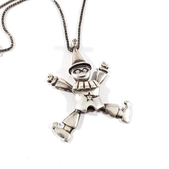 Sterling Clown Pendant Necklace, Movement Pendant,