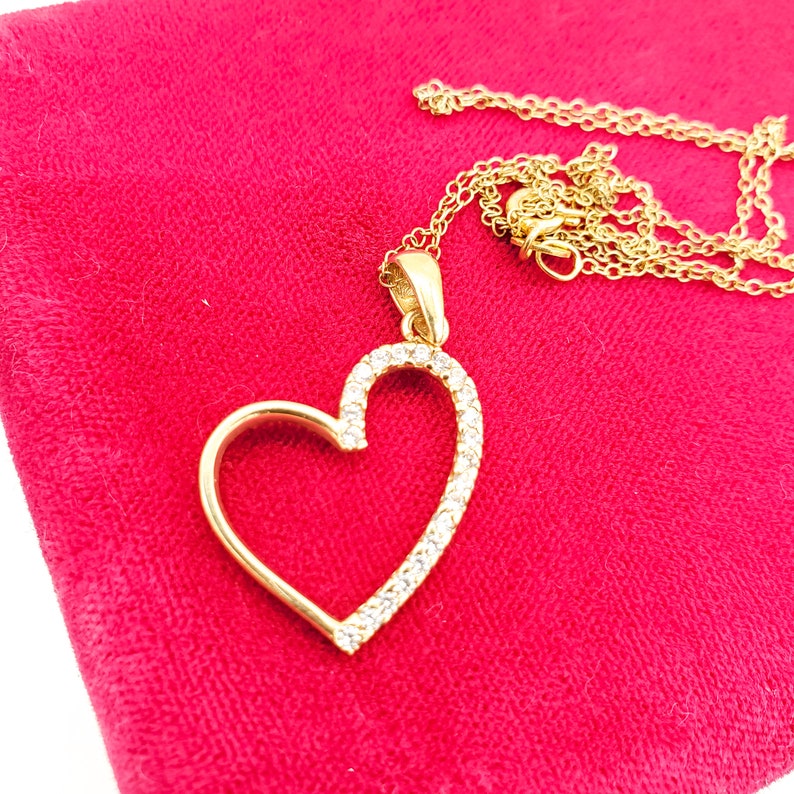 10K Gold Open Heart Pendant Necklace Half Gemstone Cut Out Etsy