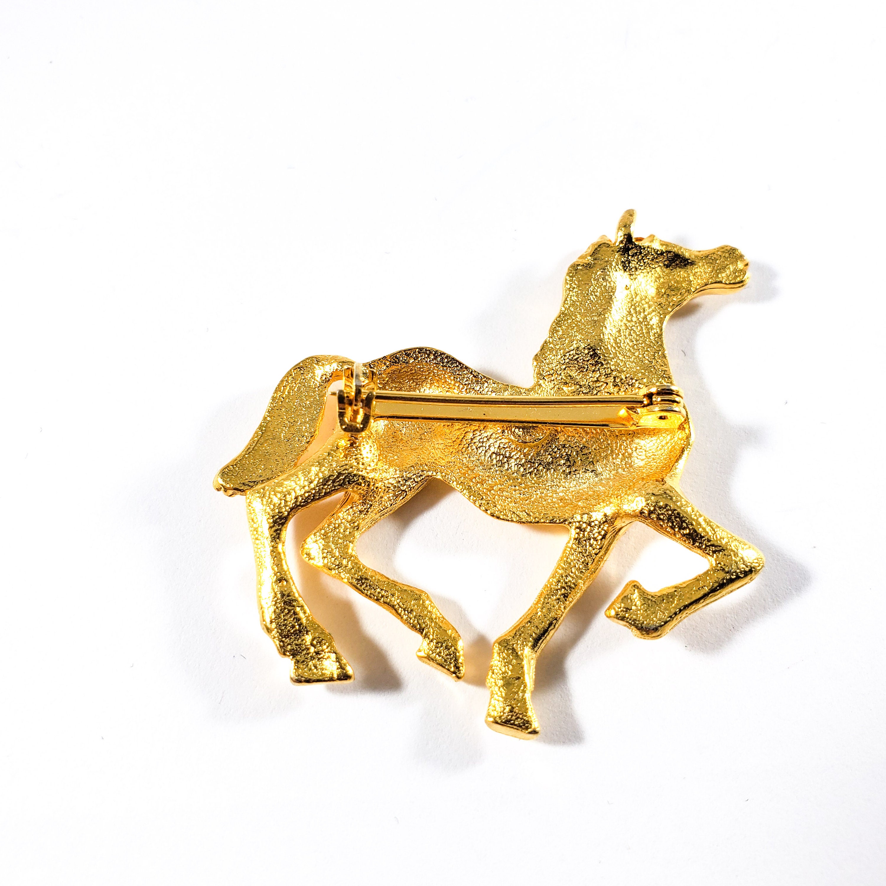 Gold Horse Brooch Trotting Horse Pin Equestrian Jewelry 4H Etsy