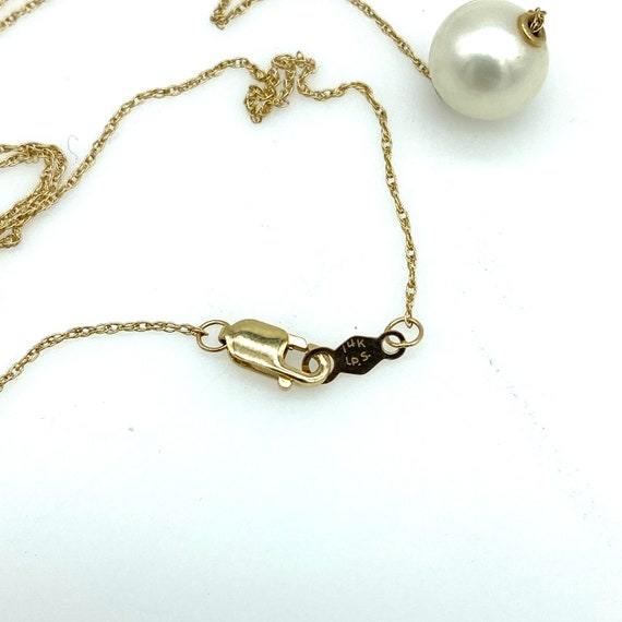 14K Single Floating Pearl Necklace,14K Gold Bridal Je… Gem