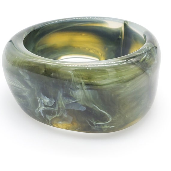 Marbled Avocado Green and White Bangle Bracelet, B
