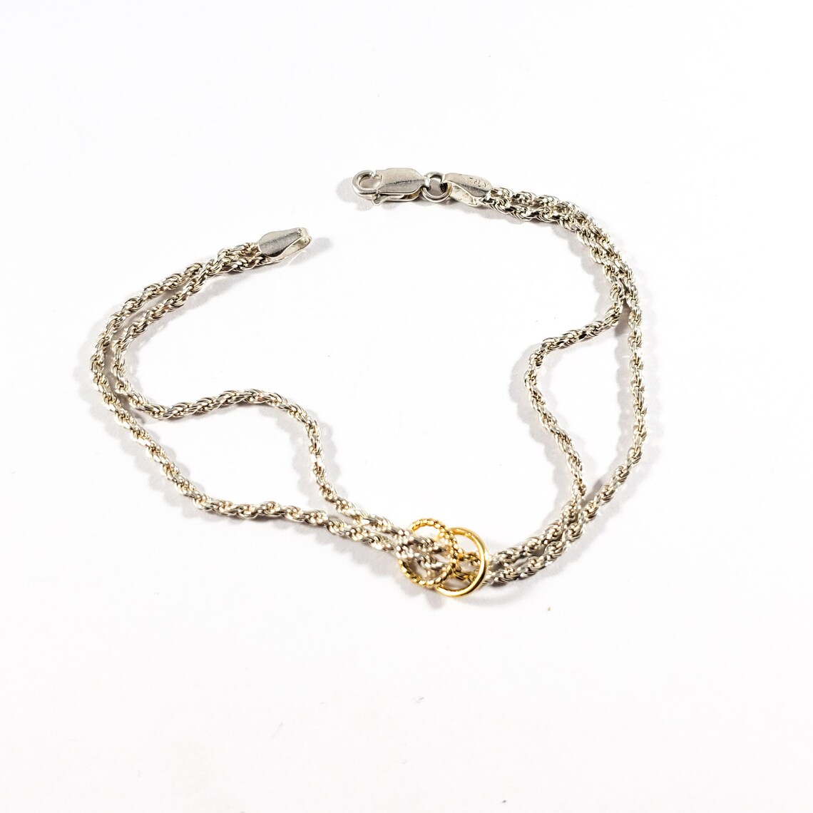 Sterling Silver Double Rope Chain Bracelet With 2 Gold Wedding Etsy