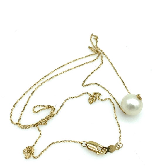14K Single Floating Pearl Necklace,14K Gold Bridal Je… Gem