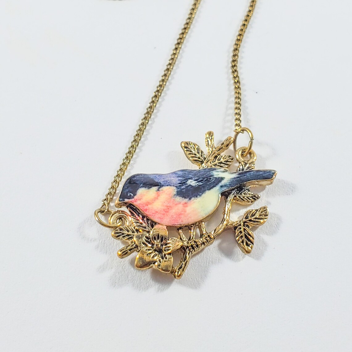 Gold Bird Necklace Yellow Gold Tone Bird Necklace Blue And Etsy