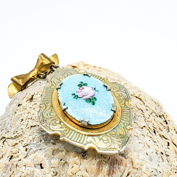 1920s French Guilloche Enamel Secret Locket Dangle