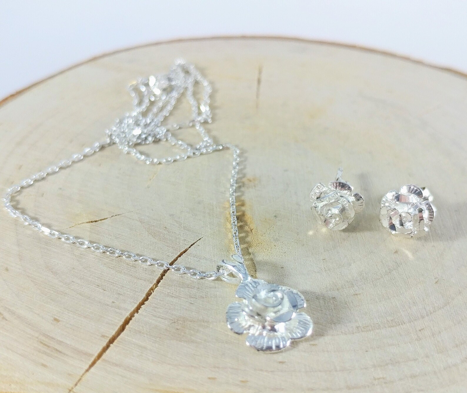 Sterling Silver Rose Jewelry Set Sterling Rose Earrings for Etsy