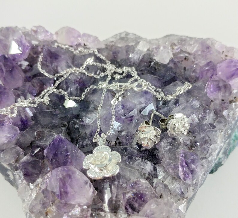 Sterling Silver Rose Jewelry Set Sterling Rose Earrings for Etsy