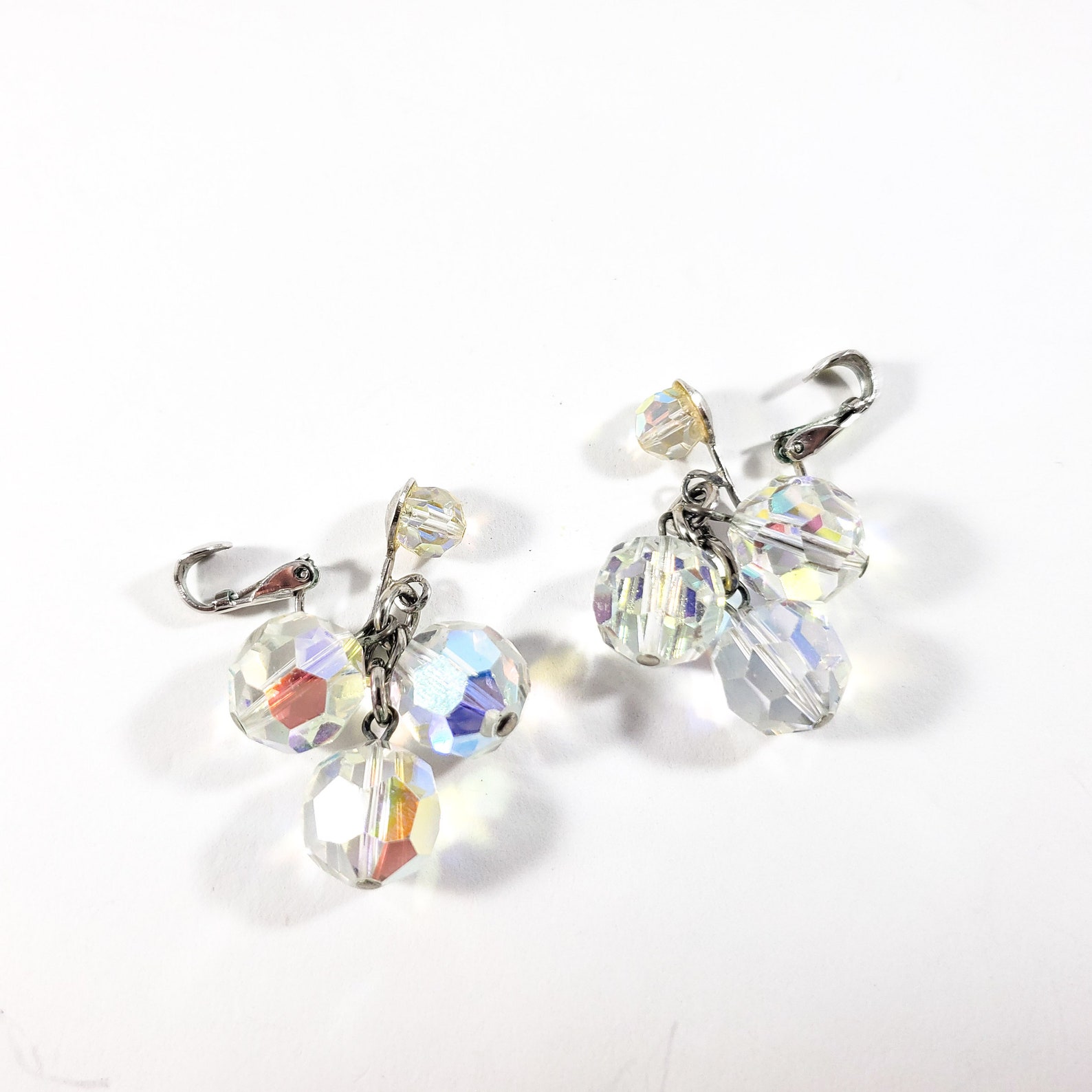 Rhinestone Dangle Earrings Silver Tone Rainbow Ball Cluster | Etsy