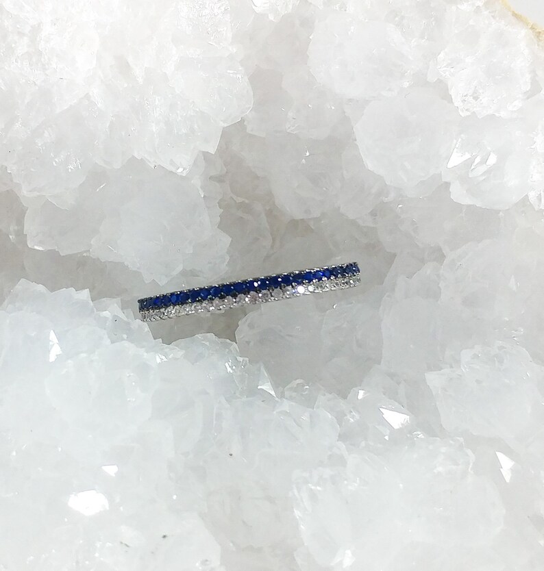 Sapphire Eternity Ring Size 11 Big Size Sterling Silver Wedding Band Stacking Blue And White Sapphire Ring 80/'s Stunning Vintage Ring