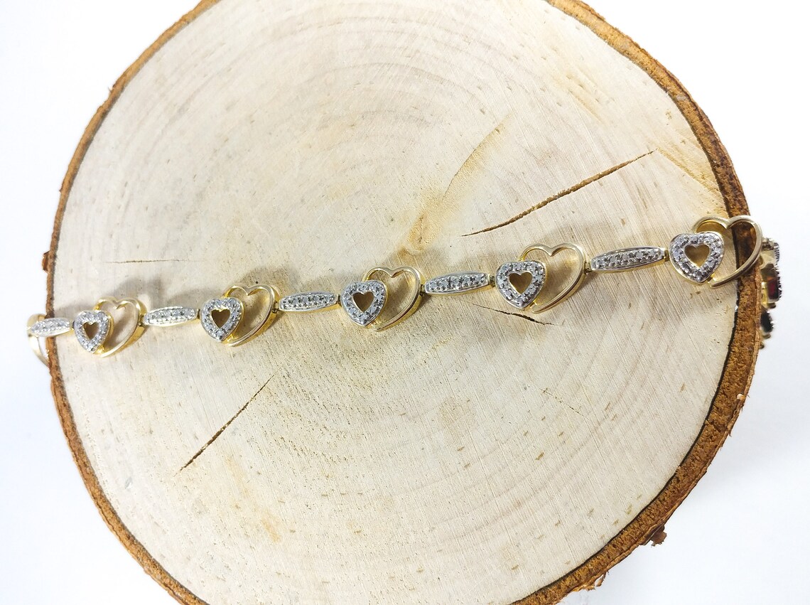 Diamond Heart Tennis Bracelet Gold and Silver Tennis Etsy