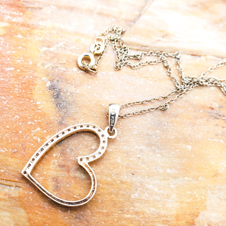 10K Gold Open Heart Pendant Necklace Half Gemstone Cut Out Etsy