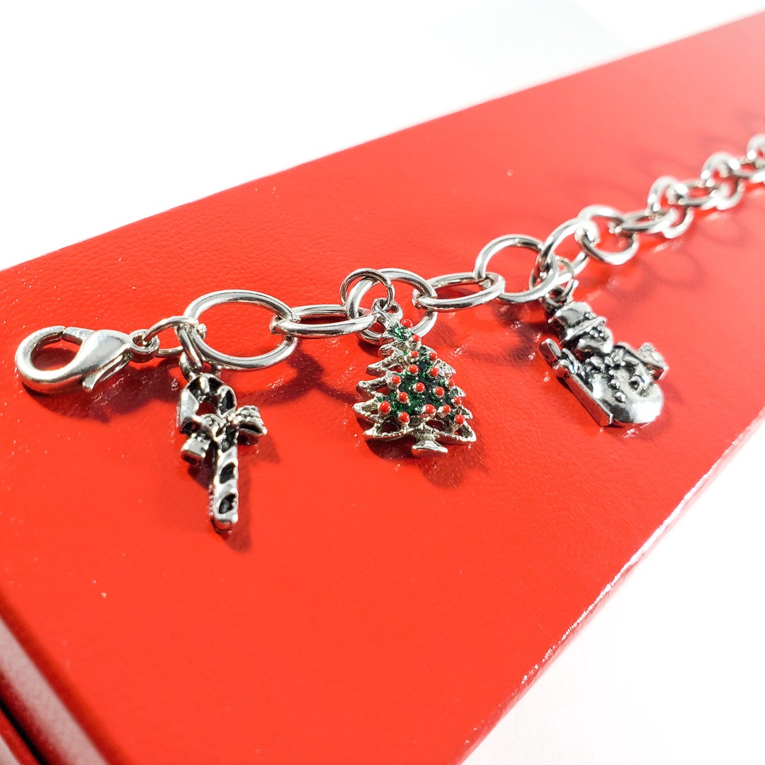 Christmas Charm Bracelet Silver Tone 3 Charm Bracelet Etsy