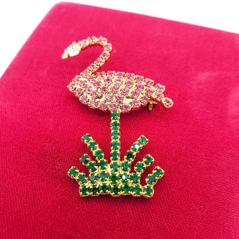 Pink Flamingo Brooch Pink Novelty Brooch Bauer Style Green Etsy