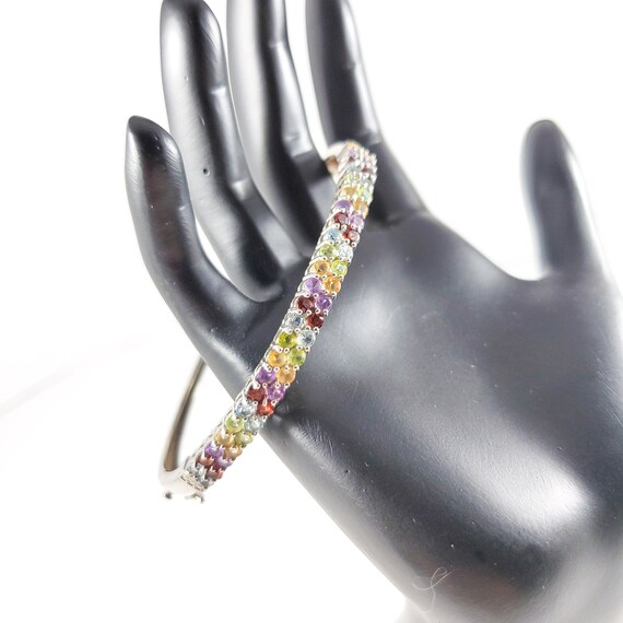 Rainbow Gemstone Bracelet, Sterling Silver Natural