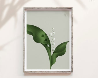 Lily of the valley print, Flower art, Plant poster, Botany wall art, Geometric plant, May flower, Botany gift