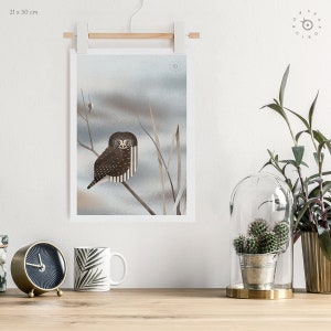 Pygmy owl print, Original bird art, Owl print, Geometric bird, Landscape decor, Nature lover gift image 4