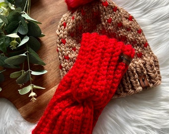 Red crochet headband ear warmer