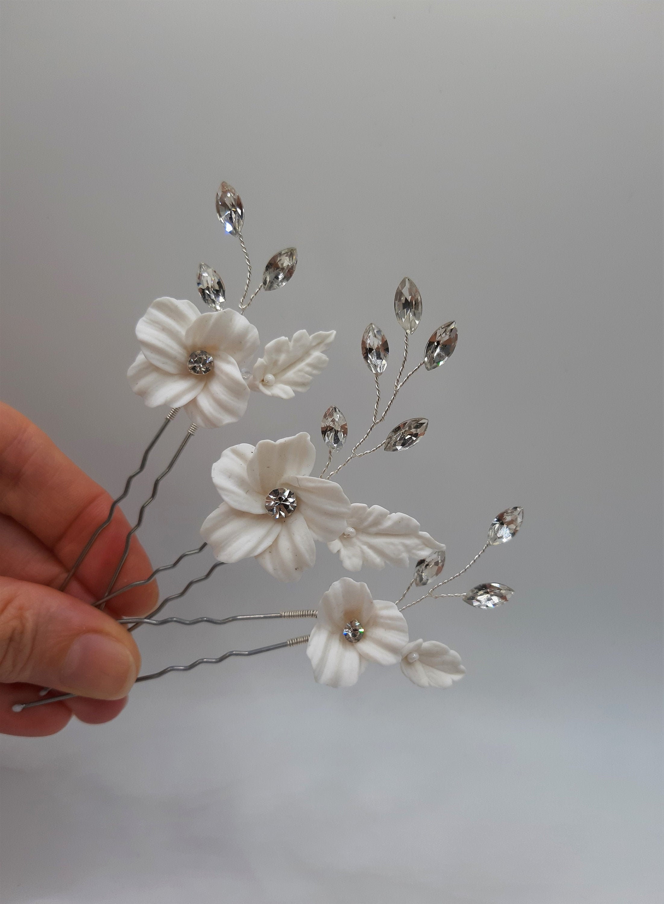 Wedding Hairpins. Set of 3 Hairpins.white Hairpins. Flower Etsy UK