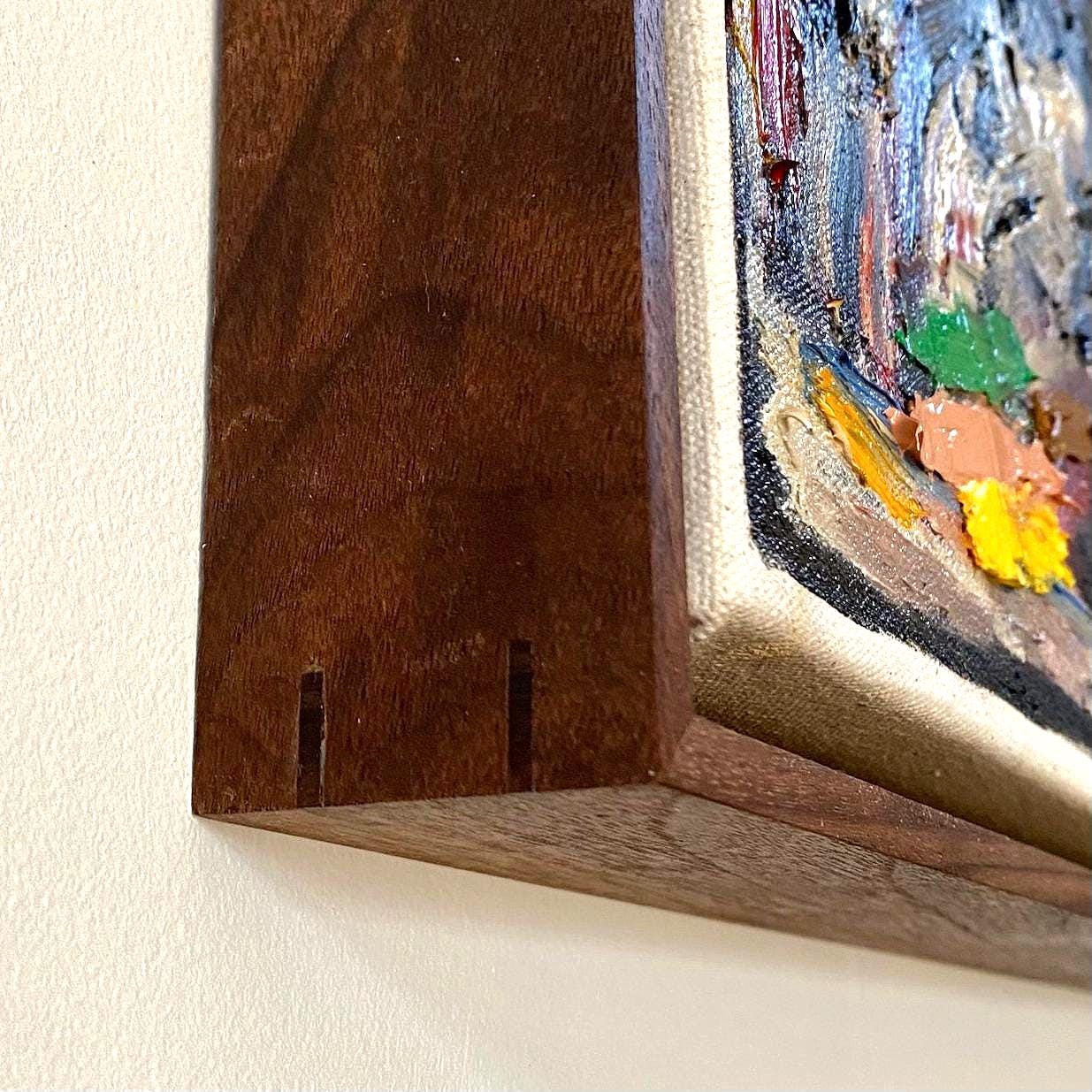 Cadre flottant en noyer noir pour toiles, panneaux et impressions | Cadre flottant en bois moderne | Dimensions personnalisées, profondeurs disponibles