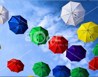 Umbrellas Floating in the Sky Canvas Wall Art | Photo Reflects the Floating Umbrellas | soMEbrellas by Bill II | boaeGallery.com ©