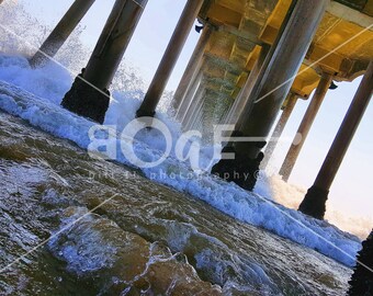 Ocean Waves Splashing Below Pier Canvas Wall Art | Photo reflects a powerful ocean | splashITy by Bill II | boaeGallery.com ©