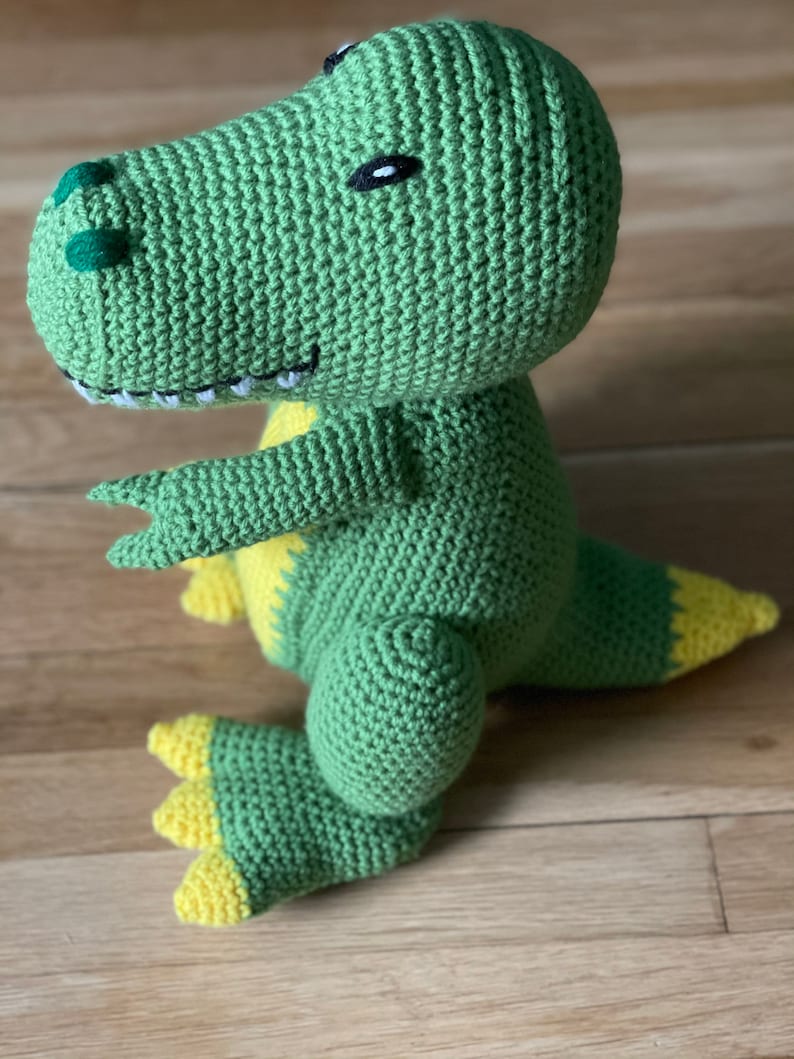 Handmade stuffed animal, dinosaur doll, T-Rex, knit by hand, Handmade baby gift image 7