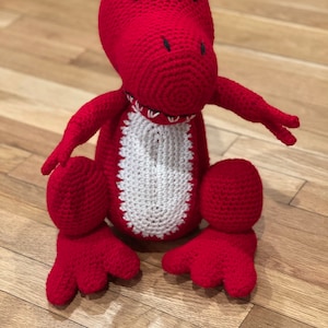 Handmade stuffed animal, dinosaur doll, T-Rex, knit by hand, Handmade baby gift image 6