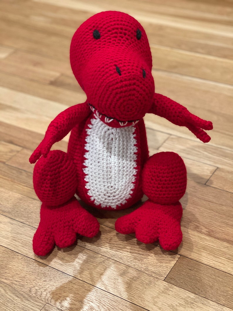Handmade stuffed animal, dinosaur doll, T-Rex, knit by hand, Handmade baby gift image 6