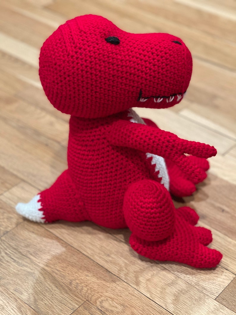 Handmade stuffed animal, dinosaur doll, T-Rex, knit by hand, Handmade baby gift image 5