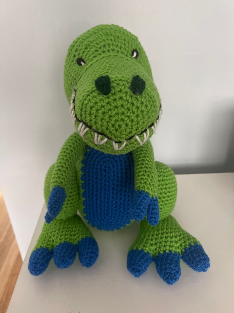 Handmade stuffed animal, dinosaur doll, T-Rex, knit by hand, Handmade baby gift image 10