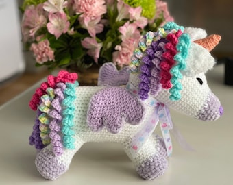 Handmade stuffed animal, Unicorn doll, dolls, knit by hand, Handmade baby gift