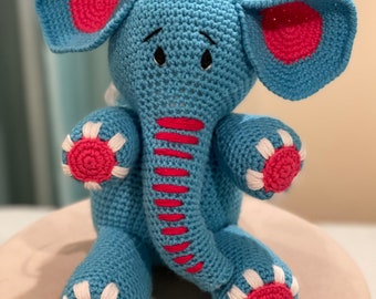 Handmade stuffed animal, elephant doll, dolls, knit by hand, Handmade baby gift