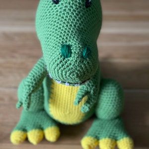 Handmade stuffed animal, dinosaur doll, T-Rex, knit by hand, Handmade baby gift image 1