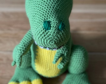 Handmade stuffed animal, dinosaur doll, T-Rex, knit by hand, Handmade baby gift