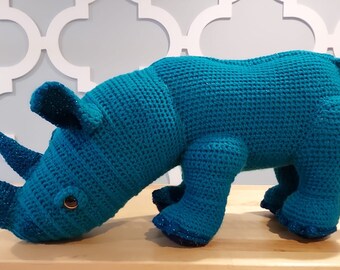 Handmade stuffed animal, rhinoceros doll, rhino, knit by hand, Handmade baby gift