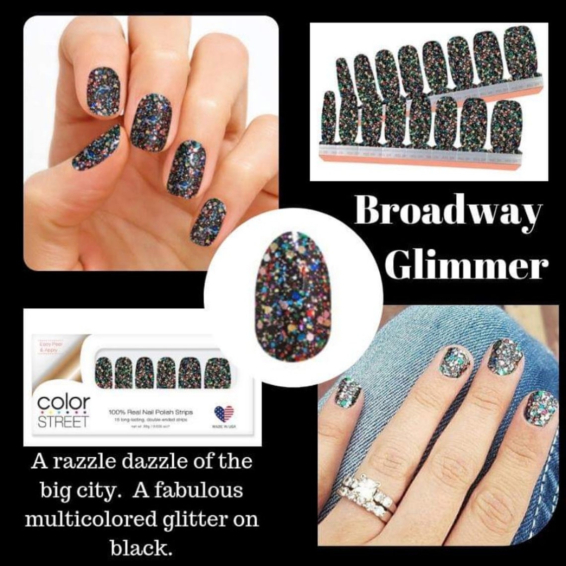 COLOR STREET Broadway Glimmer Black Glitter Nail Strips Etsy