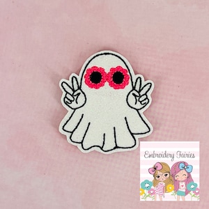 Retro Peace Ghost Feltie File, Small Embroidery Digital File, ITH Design, Funny Feltie Design, Feltie File, Machine Embroidery Design