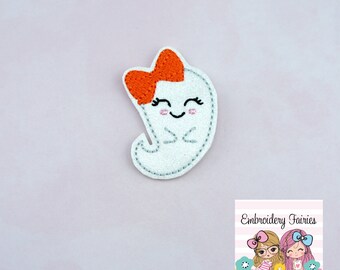 Ghost With Bow File - Halloween Feltie File - Embroidery Digital File - Ghost Feltie - Embroidery File - Feltie File
