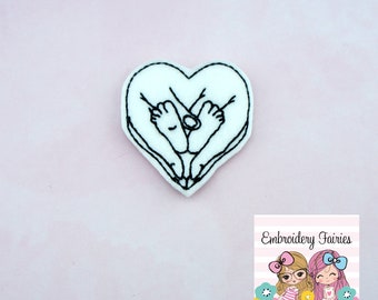 Baby Feet Heart Feltie File - Baby Feltie - ITH Design - Digital Embroidery Design - Feltie Design - Embroidery File - Medical Feltie